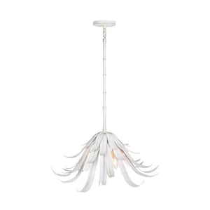 Kagra 3-Light Distressed White Organic Chandelier with Iron Shade