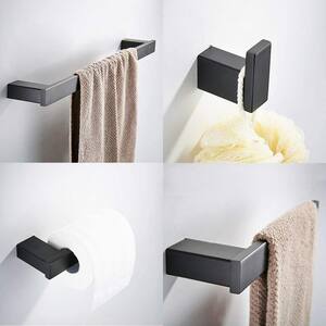 4-Piece Bath Hardware Set with Toilet Paper Holder and 25.59 in. Towel Bar in Black