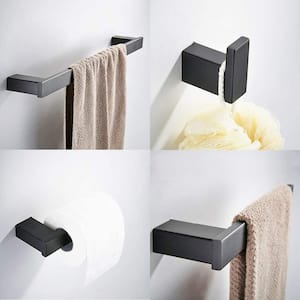 4-Piece Bath Hardware Set with Toilet Paper Holder and 25.59 in. Towel Bar in Black
