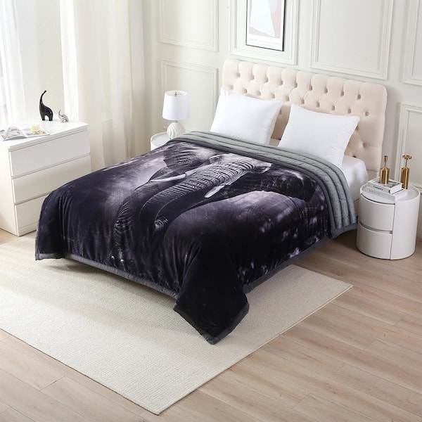 JML Elephant Pattern Rabbit Fur Blanket Striped Microfiber Plush