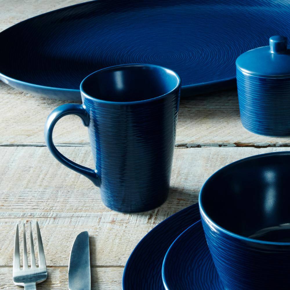 Navy Ceramic Textured Accent Mug Set, 12 Oz
