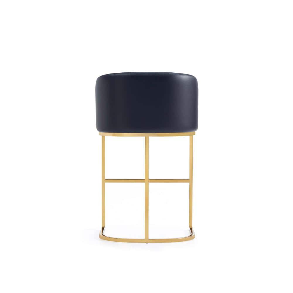 Black Leather and Gold Metal Counter Height Barstools, Set of 2