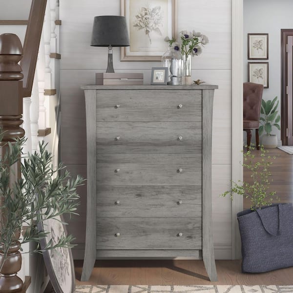 Furniture of America Amberdahl Vintage Gray Oak 5-Drawer Chest of Drawers (43.5 in. H x 31.65 in. W x 17.28 in. D)