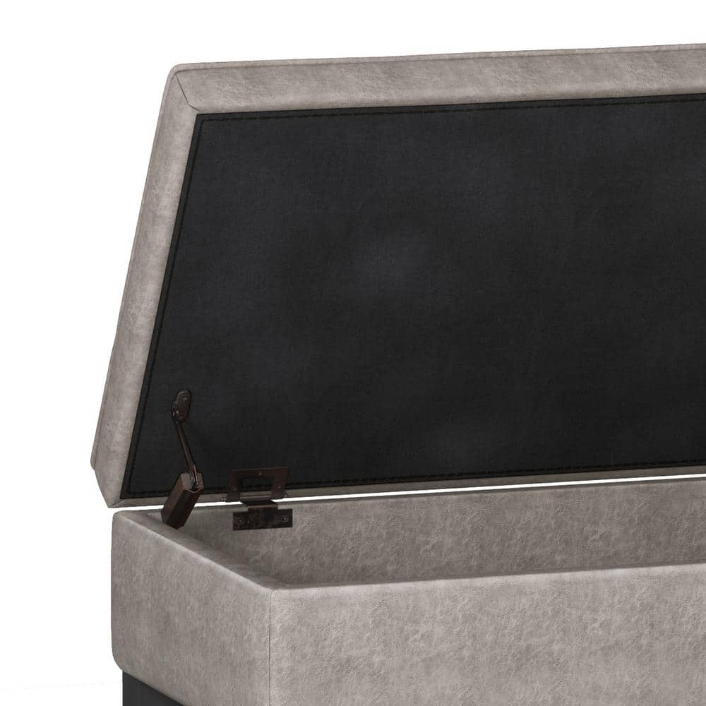 Gray Taupe Faux Leather Storage Ottoman Bench with Open Shelf
