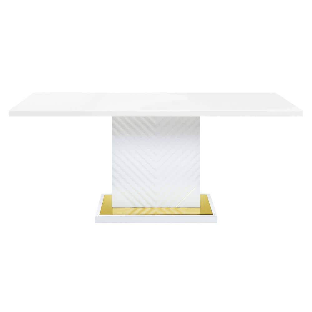 White High Gloss Rectangular Dining Table with Gold Accents