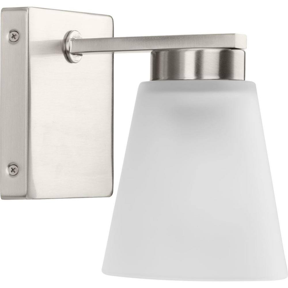 Brushed Nickel 1-Light Vanity with Etched Glass Shade