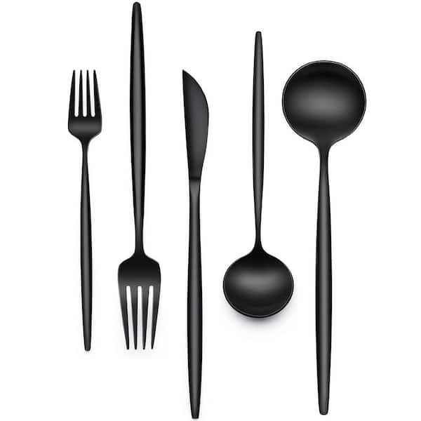 30-Piece Black Food-Grade Stainless Steel Flatware Set (Service for 6), Contains Forks, Spoons, Knives, Hand Wash Only