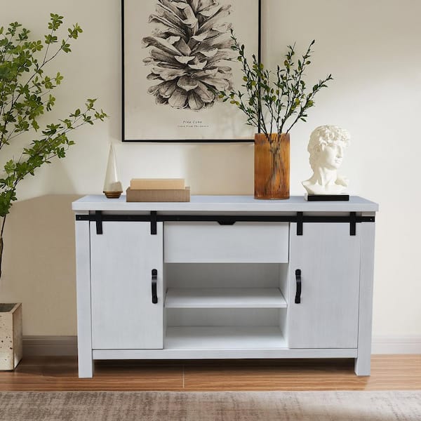 Chalk Finished 60 in. Barn Door Solid Wood Buffet