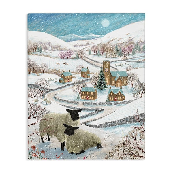 Stupell Industries Sheep on Wintery Hill by Pip Wilson 1-Piece Unframed Graphic Print Animal Poster Art Print 40 in. x 30 in.