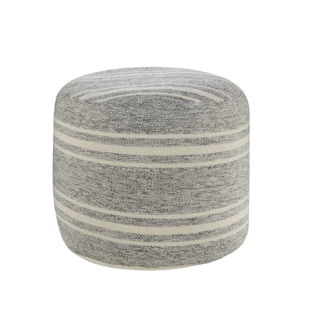 Farmhouse Gray / White Stripe Indoor Outdoor Pouf