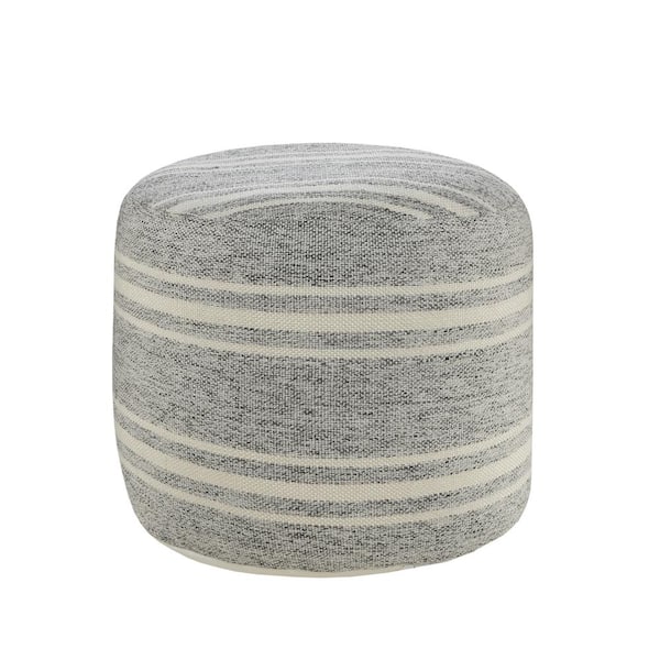 Unbranded Farmhouse Gray / White Stripe Indoor Outdoor Pouf