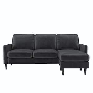 Winston 81.5 in. W Square Arm 3-Seat Velvet L-Shaped Sofa Sectional in Dark Gray with Reversible Chaise