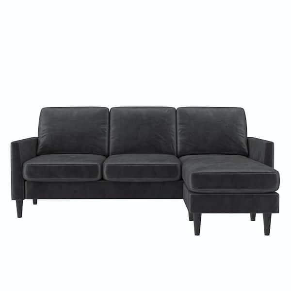 Mr. Kate Winston 81.5 in. W Square Arm 3-Seat Velvet L-Shaped Sofa Sectional in Dark Gray with Reversible Chaise
