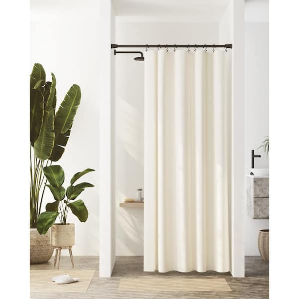 Zenna Home 54 in. W x 78 in. H Ivory Recycled Cotton 100% Waterproof Stall-Sized Fabric Shower Curtain Liner with Anti-Draft Clips