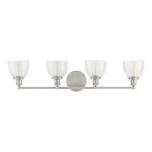 Evelyn 37.5 in. 4-Light Brushed Nickel Industrial Vanity with Clear Glass Shades