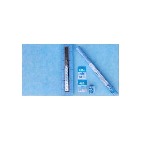 ALINO 36 in W x 60 in L Linear Center Shower Kit with Wall Membrane and Pre-Sloped Pan with PVC Flange 24 in Chrome Drain