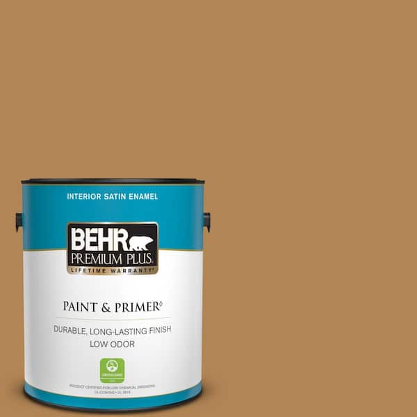 BEHR PREMIUM PLUS 1 gal. #S290-6 Golden Rice Satin Enamel Low Odor Interior Paint & Primer
