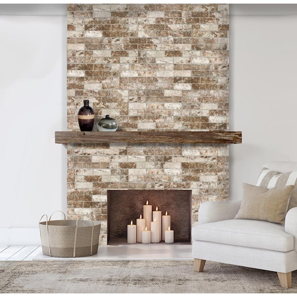 White Washed Brick 6 in. x 24 in. Multi Matte Porcelain Floor and Wall Tile Sample (0.93 sq. ft./Piece)