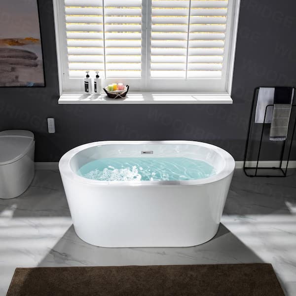 Bridgewater 56 in Acrylic Freestanding Double Ended Soaking Bathtub with Drain and Overflow Included in White Bridgewater 56 in Acrylic Freestanding Double Ended Soaking Bathtub with Drain and Overflow Included in White