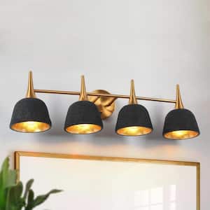 28.7 in. 4-Light Black and Electroplated Copper Vanity Light with Metal Shade
