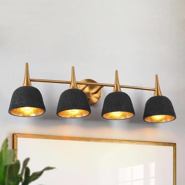 Uolfin 28.7 in. 4-Light Black and Electroplated Copper Vanity Light with Metal Shade