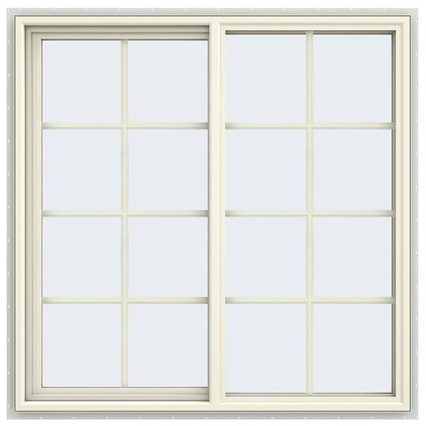 JELD-WEN 47.5 in. x 47.5 in. V-4500 Series Cream Painted Vinyl Left-Handed Sliding Window with Colonial Grids/Grilles