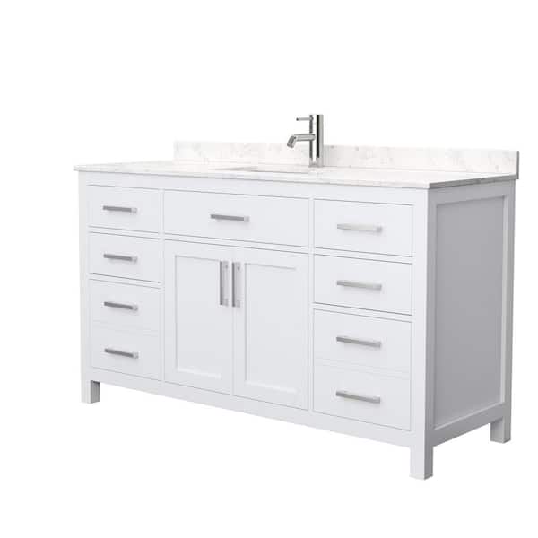 Wyndham Collection Beckett 60 in. W x 22 in. D Single Bath Vanity in White with Cultured Marble Vanity Top in Carrara with White Basin