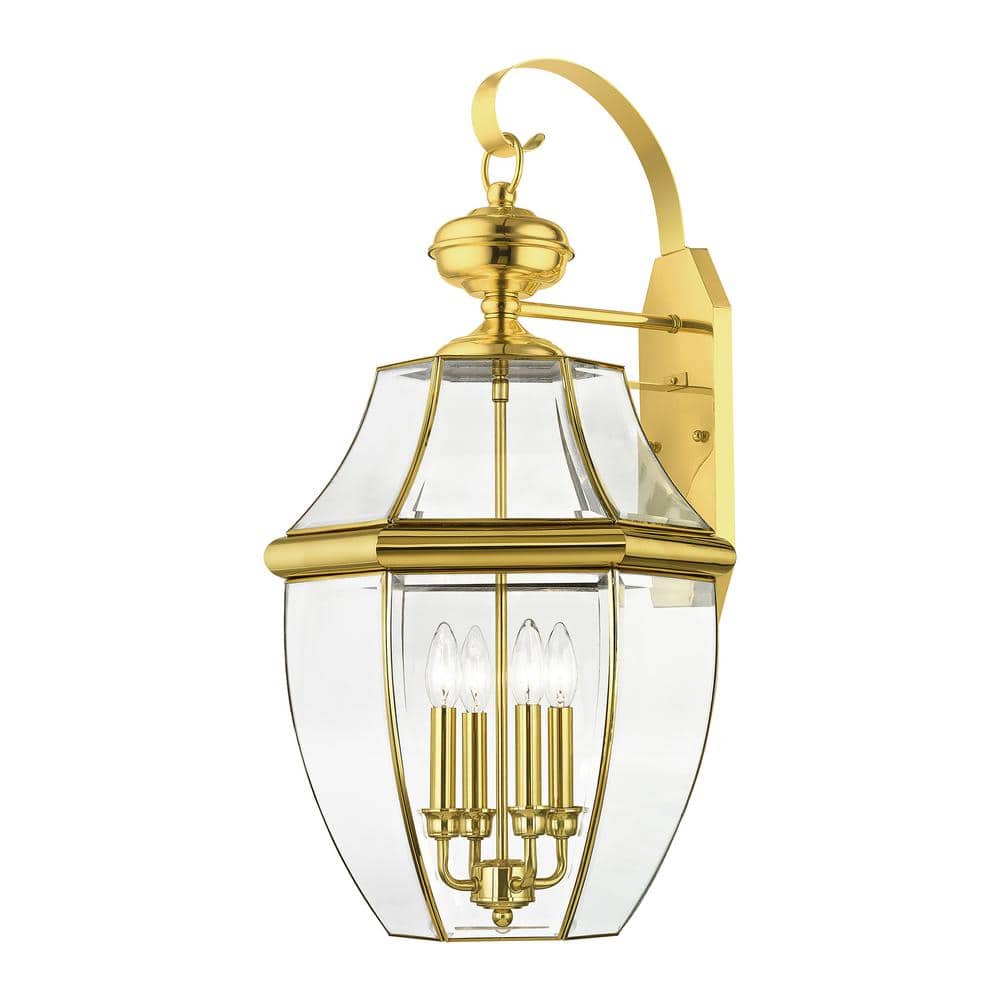 Aston 29 in. 4-Light Polished Brass Outdoor Hardwired Wall Lantern Sconce with No Bulbs Included price history on PriceWatchPro