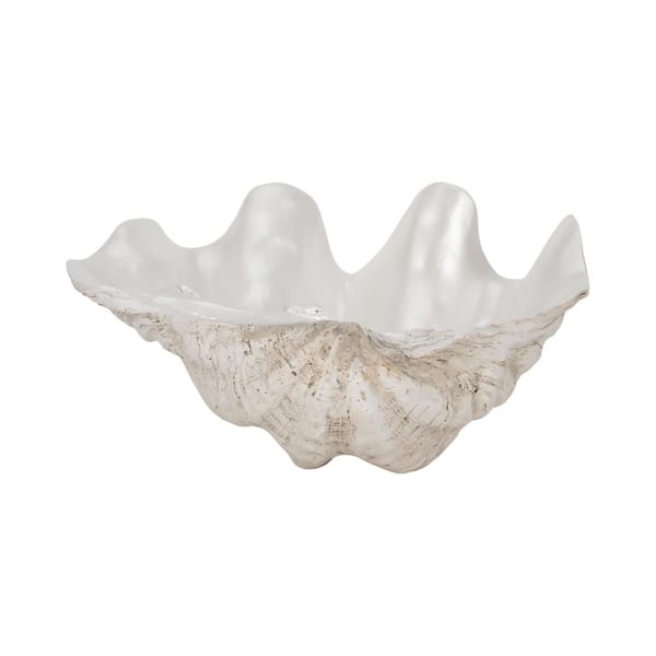Ivory 9 in. x 5 in. Resin Solid Pearlized Shell Decorative Bowl