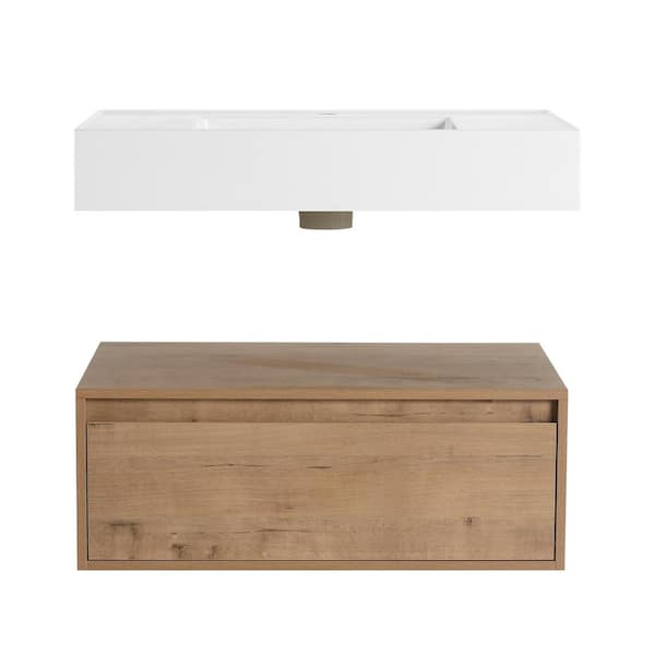 Jacques 29.5 in. W x 18.1 in. D x 15.8 in. H Floating Bath Vanity in Imitative Oak with White Resin Vanity Top