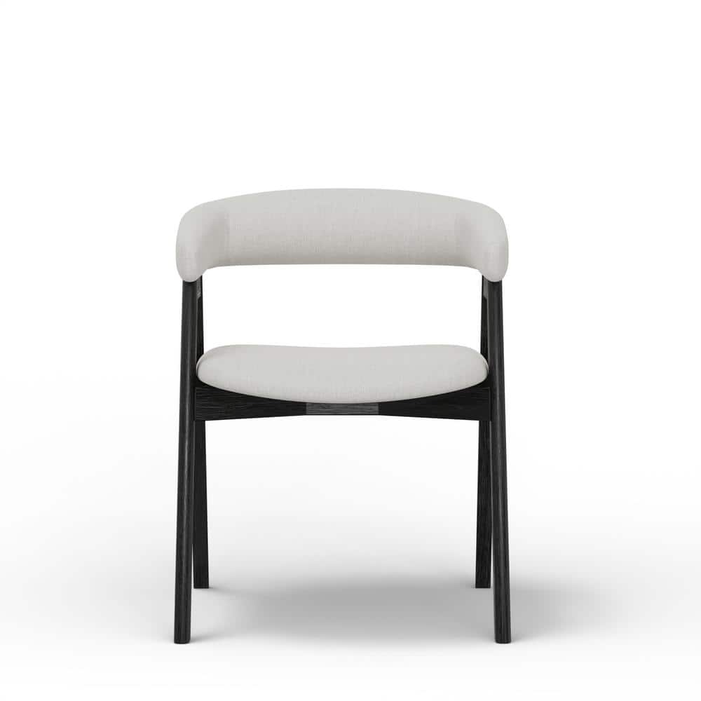 Black Rubberwood Low Arm Chair with Beige Upholstery, Set of 2