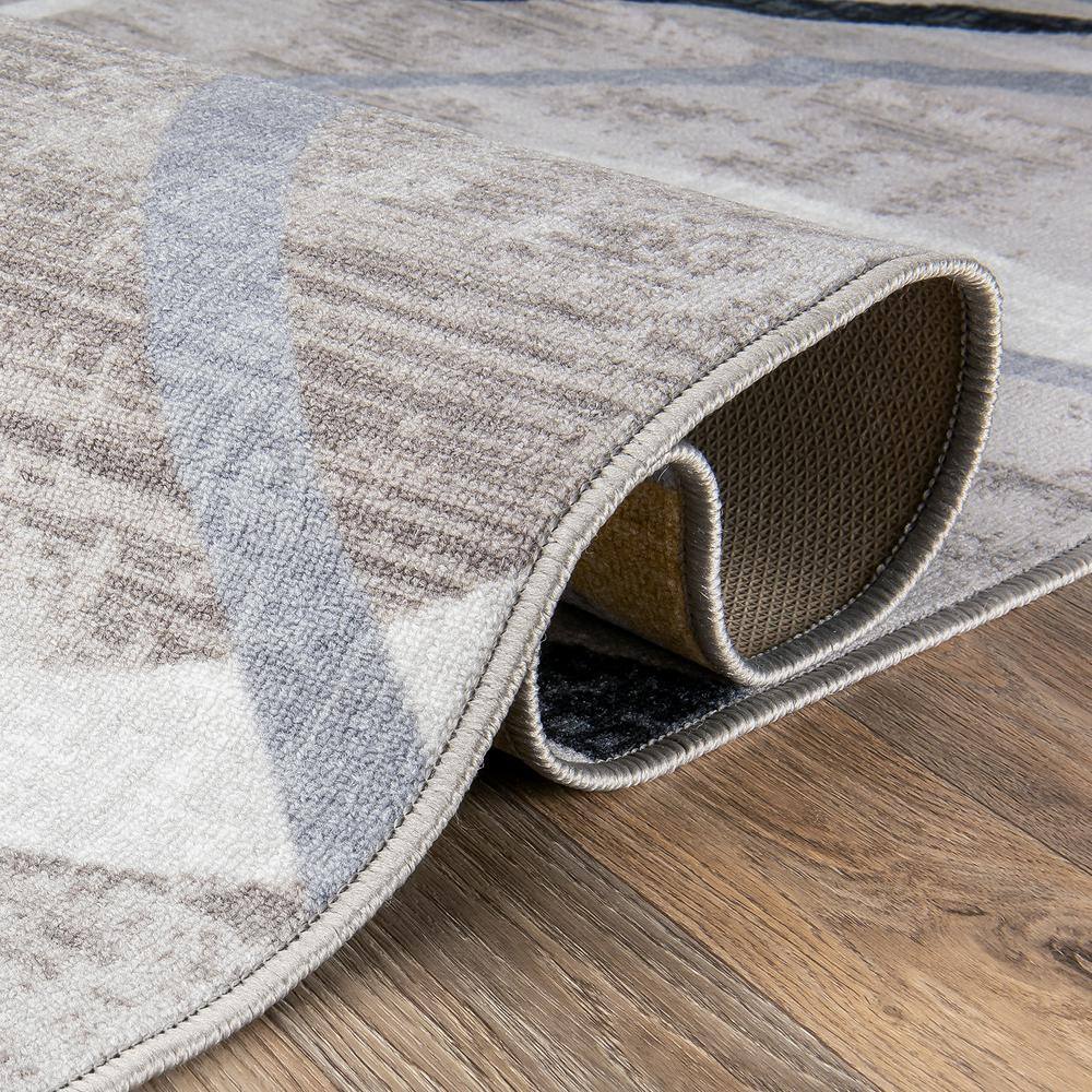 Contemporary Distressed Yellow and Gray Abstract Non-Slip Area Rug 5' x 7'