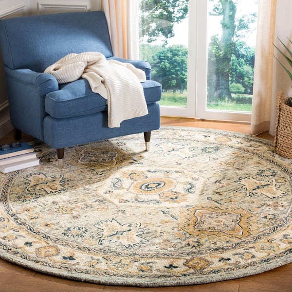 Aspen Moss/Ivory 7 ft. x 7 ft. Round Border Area Rug