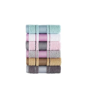 KAFTHAN Textile Multicolor Fishbone Turkish Cotton Washcloths (Set of 6)