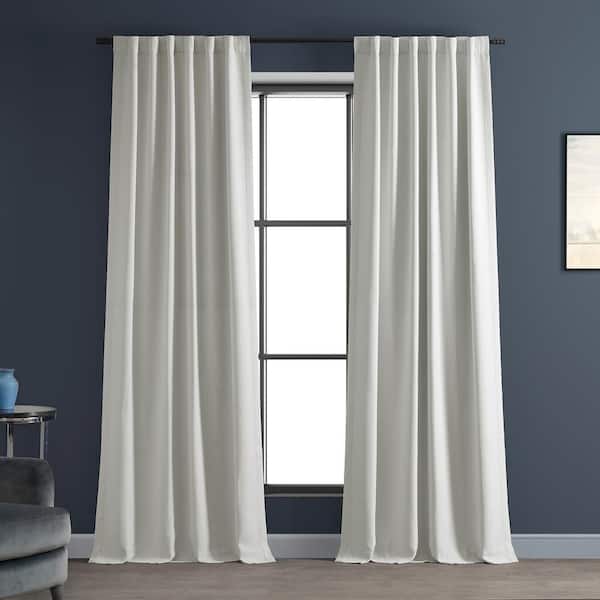 Exclusive Fabrics & Furnishings Chalk Off White Solid Textured Room Darkening Curtains-50 in. W x 84 in. L Rod pocket with Back Tabs Single Window Panel
