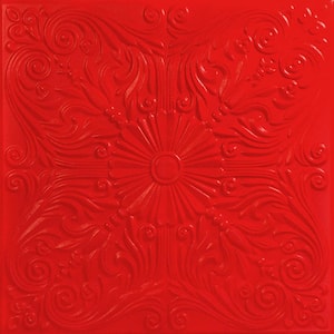 Spanish Silver Red 1.6 ft. x 1.6 ft. Decorative Foam Glue Up Ceiling Tile (21.6 sq. ft./case)