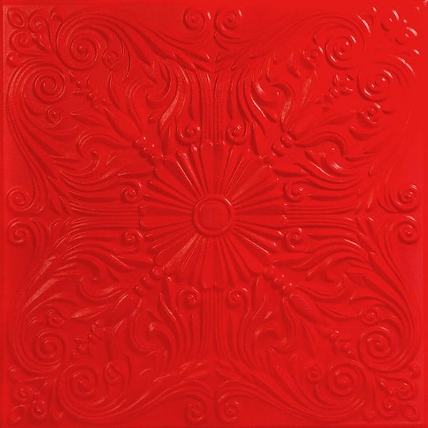 A La Maison Ceilings Spanish Silver Red 1.6 ft. x 1.6 ft. Decorative Foam Glue Up Ceiling Tile (21.6 sq. ft./case)
