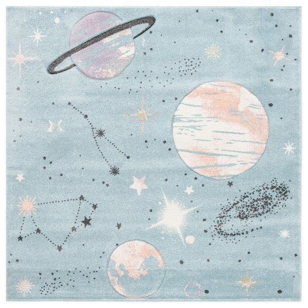 Carousel Kids 5 ft. x 5 ft. Teal/Orange Galaxy Square Area Rug