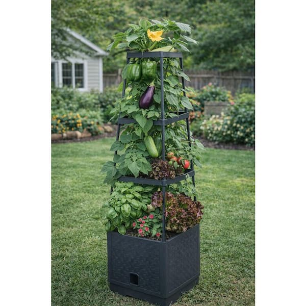 Sunneday Planter with Trellis, Vertical Garden Tower, Plastic PT
