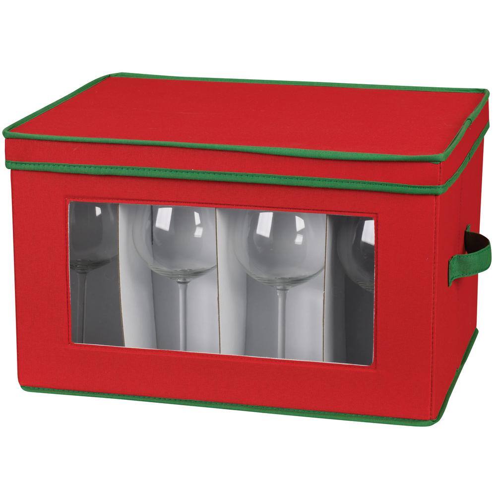Red and Green Fabric Collapsible Holiday Stemware Storage Box
