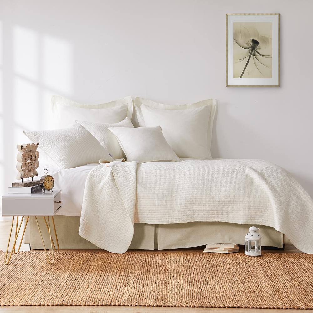 Greige Cotton Linen Blend Queen Bed Skirt Panel