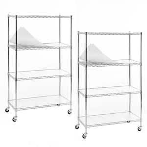 Chrome 4-Tier Rolling Carbon Steel Wire Garage Storage Shelving Unit Casters (2-Pack) (30 in. W x 50 in. H x 14 in. D)