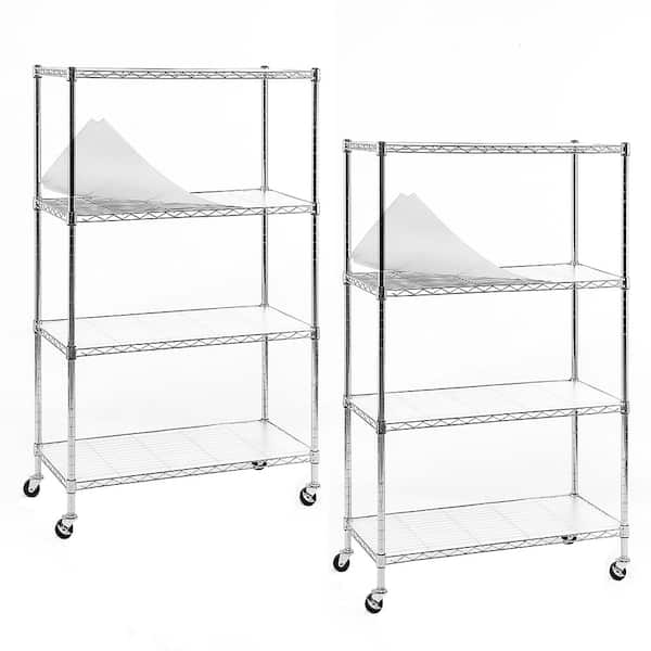 EFINE Chrome 4-Tier Rolling Carbon Steel Wire Garage Storage Shelving Unit Casters (2-Pack) (30 in. W x 50 in. H x 14 in. D)
