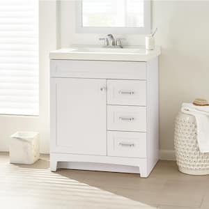 Thornbriar 31 in. W x 22 in. D x 37 in. H Single Sink Freestanding Bath Vanity in White with White Cultured Marble Top