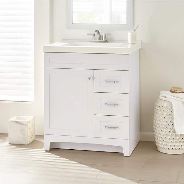 Home Decorators Collection Thornbriar 31 in. W x 22 in. D x 37 in. H Single Sink Freestanding Bath Vanity in White with White Cultured Marble Top
