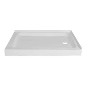 42 in. L x 30 in. W Double Threshold Corner Shower Pan Base with Right Drain in White