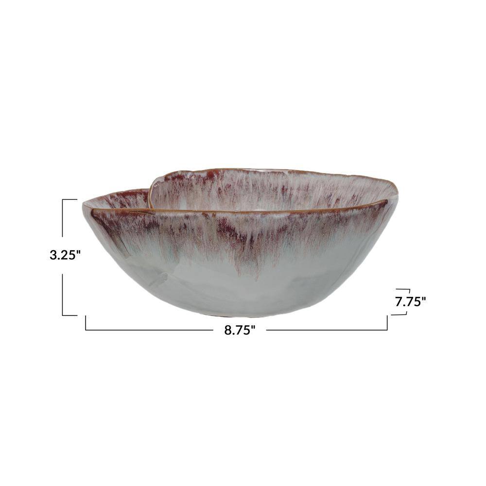 Handmade Coastal Pattern Stoneware Salad Bowl, White and Berry