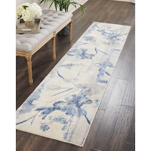 Somerset Ivory/Blue 2 ft. x 10 ft. Floral Contemporary Runner Area Rug