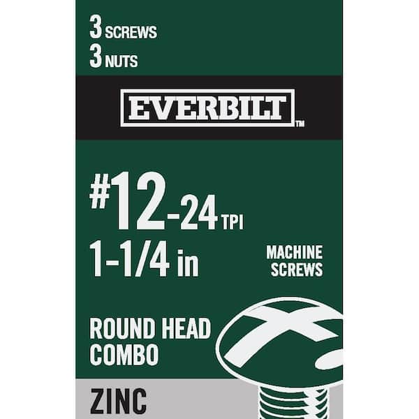 Everbilt #12-24 x 1-1/2 in. Combo Round Head Zinc Plated Machine Screw (3-Pack)