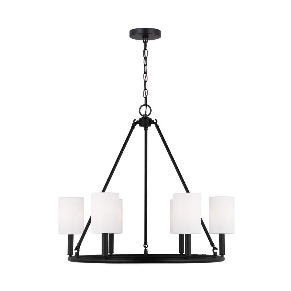 Egmont 6-Light Midnight Black Large Chandelier with White Linen Fabric Shades price history on PriceWatchPro